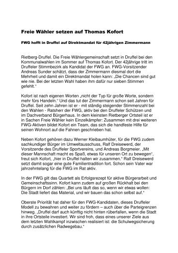 Pressetext Kandidaten Druffel - FWG Rietberg