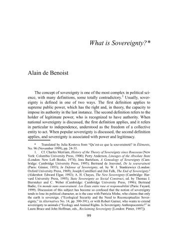 What is Sovereignty?* - Les Amis d'Alain de Benoist