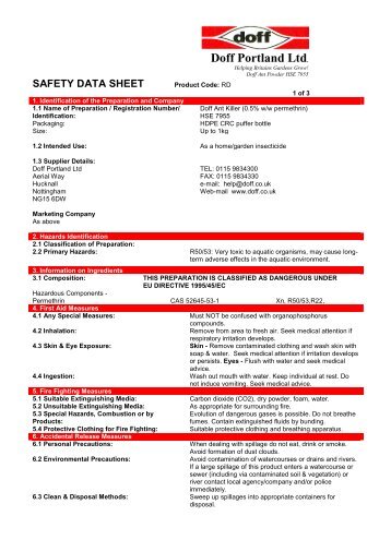 SAFETY DATA SHEET - Doff Portland