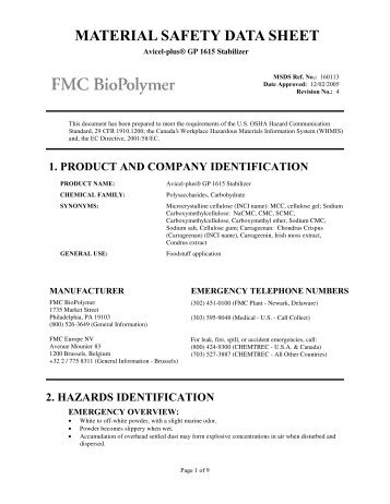 Avicel-plus® GP 1615 Stabilizer - FMC Corporation