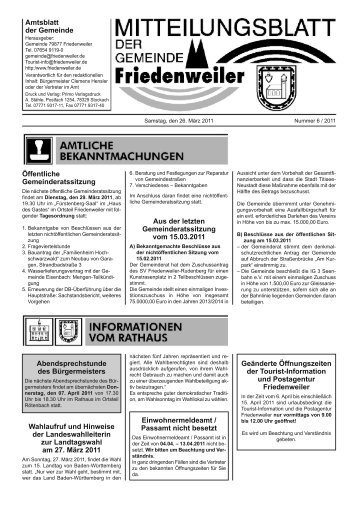 Öffentliche Gemeinderatssitzung Aus der letzten ... - Friedenweiler