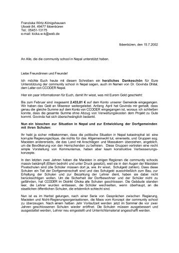 Brief von Franziska Wirtz - Freckenhorster Kreis