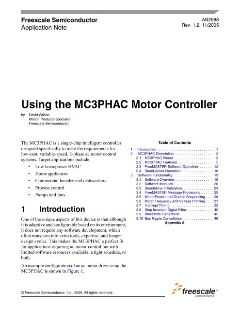 AN2988, Using the MC3PHAC Motor Controller ... - Freescale