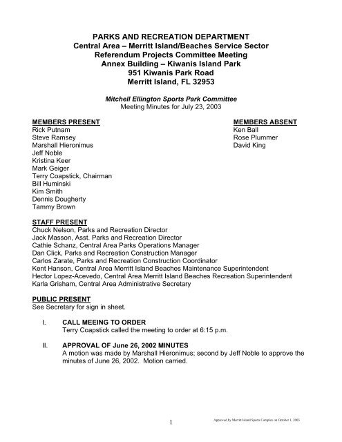 Mitchell Ellington Park Committee - July 23, 2003 - Brevard County