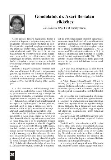 30 Gondolatok dr. Azari Bertalan cikkéhez