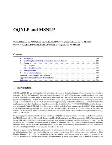 OQNLP and MSNLP - Gams