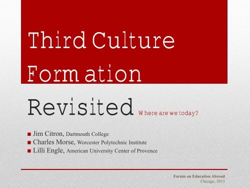 Third Culture Formation Revisited - Forum on Education Abroad