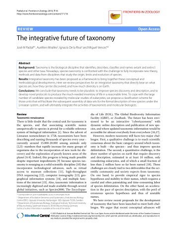 The integrative future of taxonomy - Frontiers in Zoology