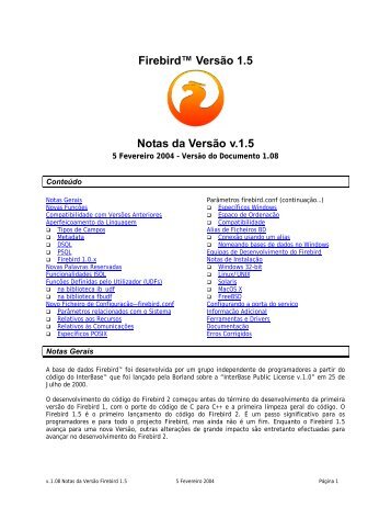 Notas da Versão - Firebird