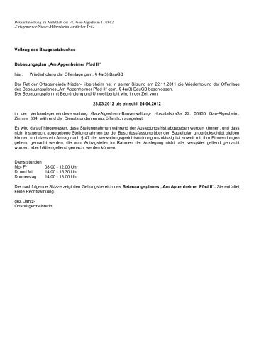 bebauungsplan "am appenheimer pfad ii" - Verbandsgemeinde Gau ...