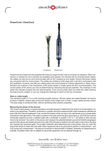 Print Version Powercord/Cleancord (PDF) - Audioplan