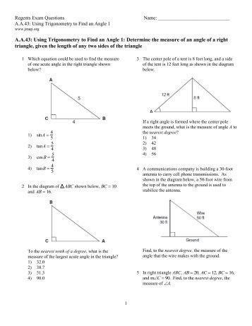 A.A.43: Using Trigonometry to Find an Angle 1: Determine the ...