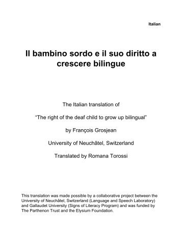Il bambino sordo e il suo diritto a crescere bilingue - Francois Grosjean
