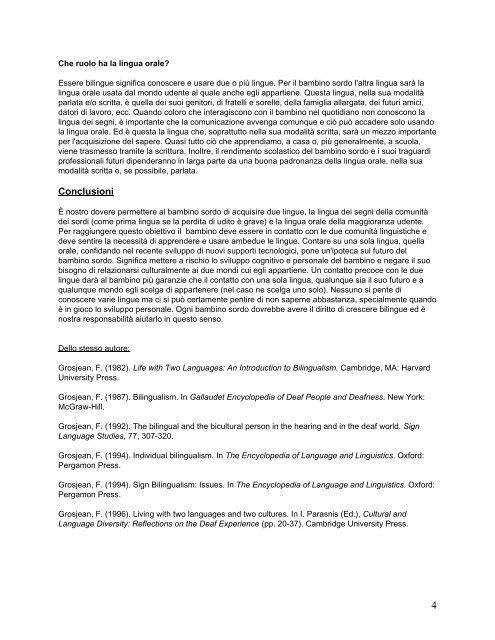 Il bambino sordo e il suo diritto a crescere bilingue - Francois Grosjean