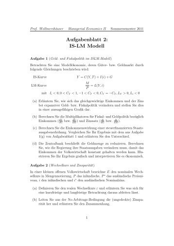 Aufgabenblatt 2: IS-LM Modell