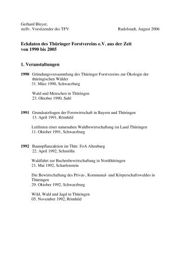 Eckdaten des Thüringer Forstvereins e.V. aus der Zeit von 1990 bis ...
