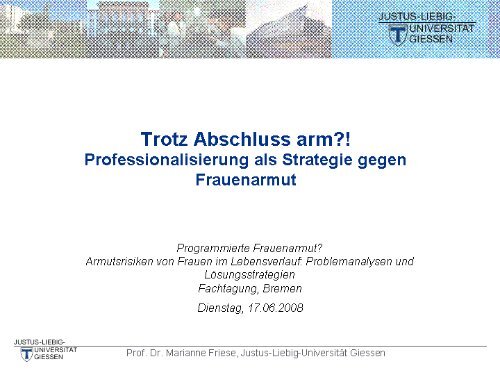 Vortrag von Prof. Dr. Marianne Friese - Bremen