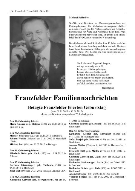 Ausgabe 53 hier herunterladen - Die Franzfelder