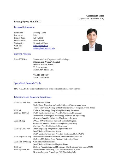 Curriculum Vitae Byoung-Kyong Min, Ph.D. Personal information ...