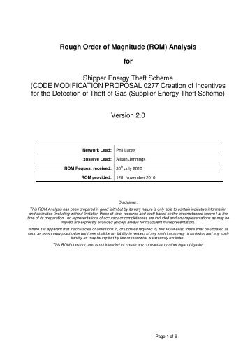 Rough Order of Magnitude (ROM) Analysis for Shipper Energy Theft ...