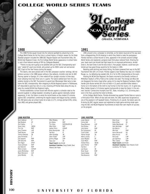 College world series teams - GatorZone.com
