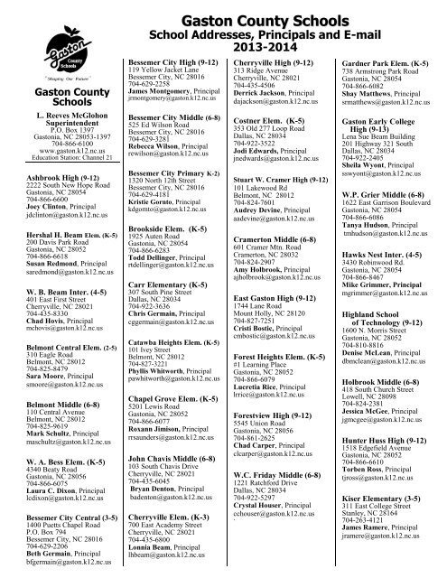 2004-2005 SCHOOL ADDRESSES AND PRINCIPALS - List #2