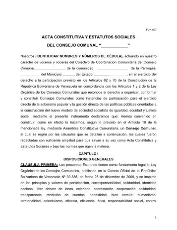 acta constitutiva y estatutos sociales del consejo comunal