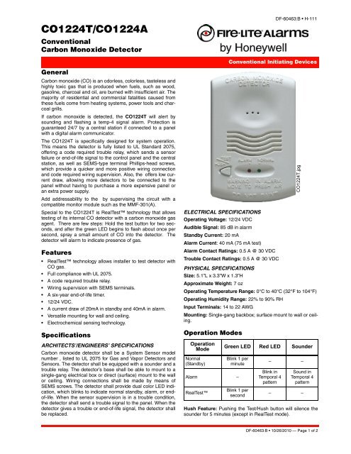 System Sensor CO1224T - System Carbon Monoxide Detector with 10-Year Life -  Alarm Grid