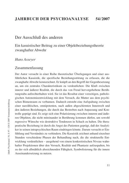 JAHRBUCH DER PSYCHOANALYSE - Frommann-Holzboog