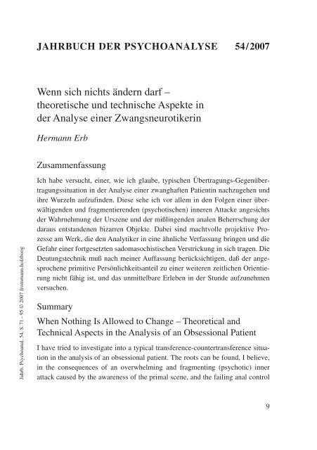 JAHRBUCH DER PSYCHOANALYSE - Frommann-Holzboog