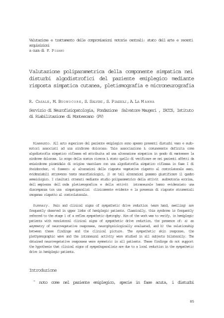 Valutazione poliparametrica della componente simpatica nei ...