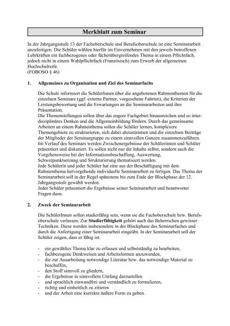 Merkblatt zum Seminar - FOS-Friedberg