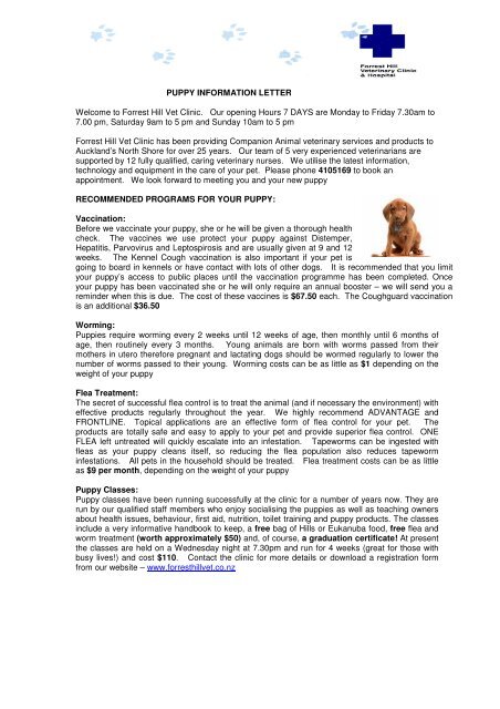 Puppy Info Letter - Forrest Hill Veterinary Clinic