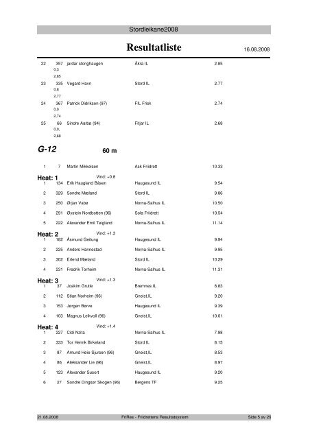 Resultatliste - Komplett - Friidrett.no