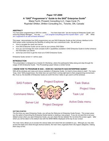 "SAS Programmer's" Guide to the SAS Enterprise Guide