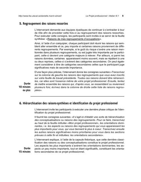 le projet professionnel - Faculté des sciences de l'éducation ...