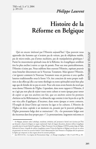 Histoire de la Réforme en Belgique - Faculté Libre de Théologie ...