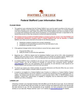 Federal Stafford Loan Information Sheet - Foothill College