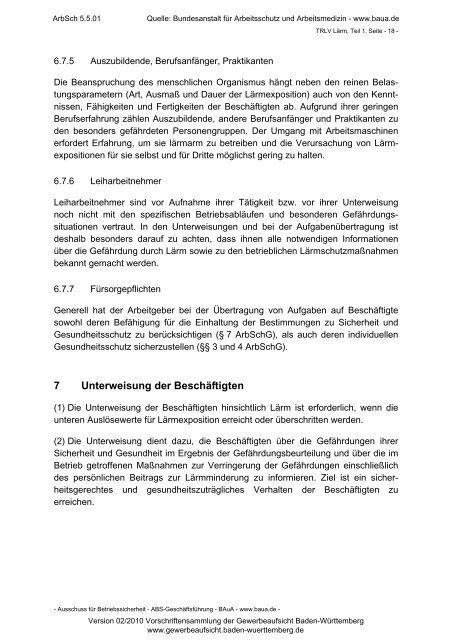 Technische Regel zur Lärm - Gewerbeaufsicht - Baden-Württemberg