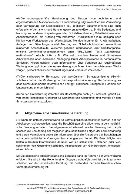 Technische Regel zur Lärm - Gewerbeaufsicht - Baden-Württemberg