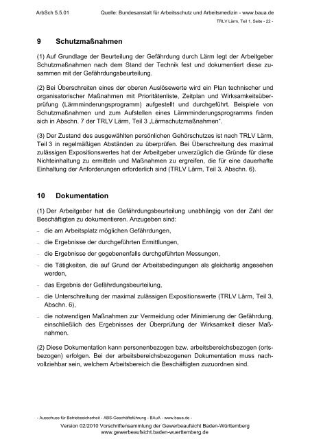 Technische Regel zur Lärm - Gewerbeaufsicht - Baden-Württemberg