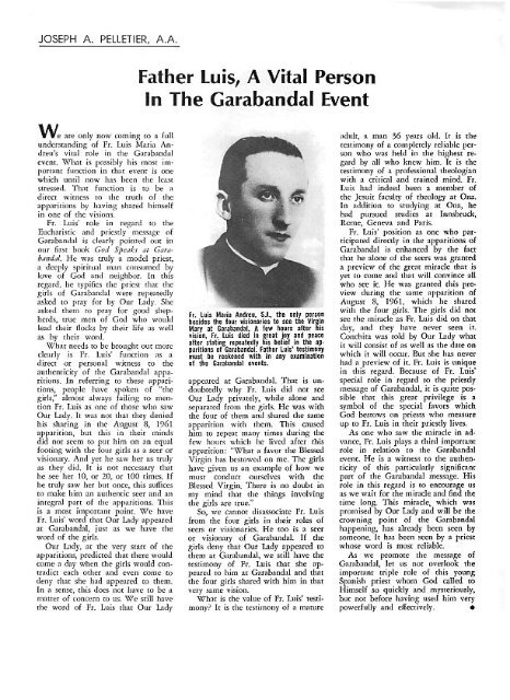 A Vital Person of the Garabandal Events – Rev. Joseph Pelletier AA