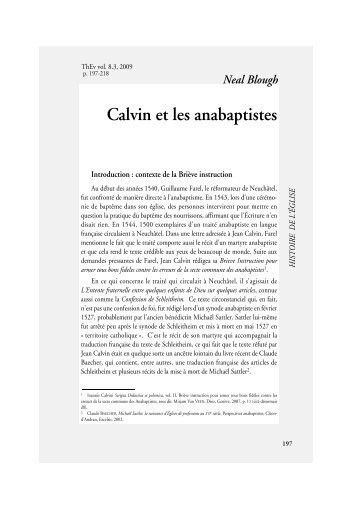 Calvin et les anabaptistes