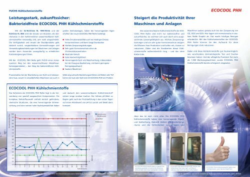 ECOCOOL PHH Kühlschmierstoffe - fuchs europe schmierstoffe gmbh