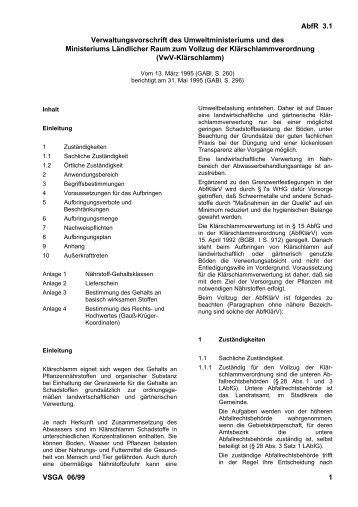 AbfR 3.1 VSGA 06/99 1 Verwaltungsvorschrift - Baden-Württemberg