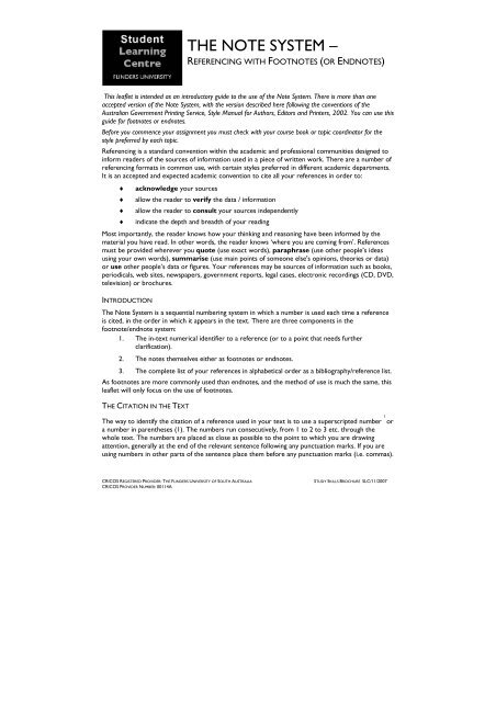 Note System Divisions THE NOTE SYSTEM – - Flinders University