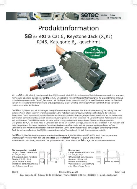 Produktinformation - SETEC Netzwerke AG