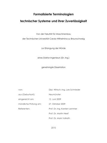 Formalisierte Terminologien technischer Systeme und ihrer ...