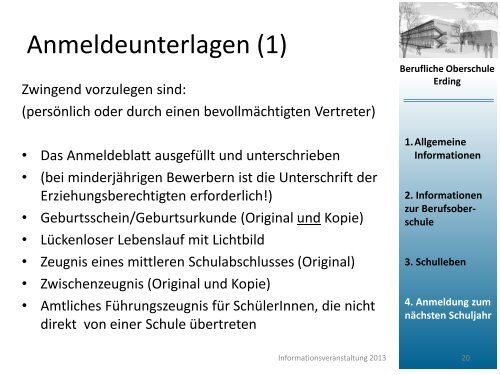 Informationsveranstaltung 23.01.2013 - FOS/BOS Erding