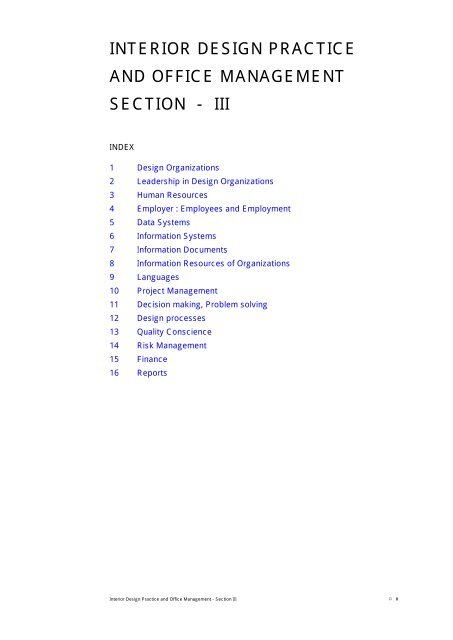 INTERIOR DESIGN PRACTICE AND OFFICE MANAGEMENT SECTION - III